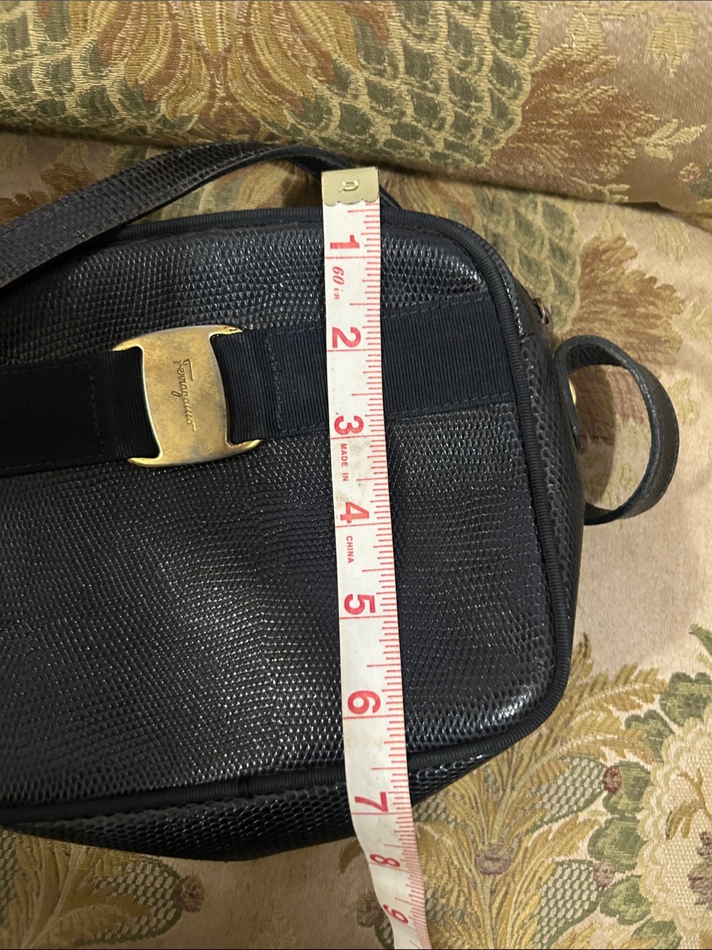 Salvatore Ferragamo vinBlack Lizard-Embossed Leather Crossbody with Gold Buckle - Picture 9 of 12